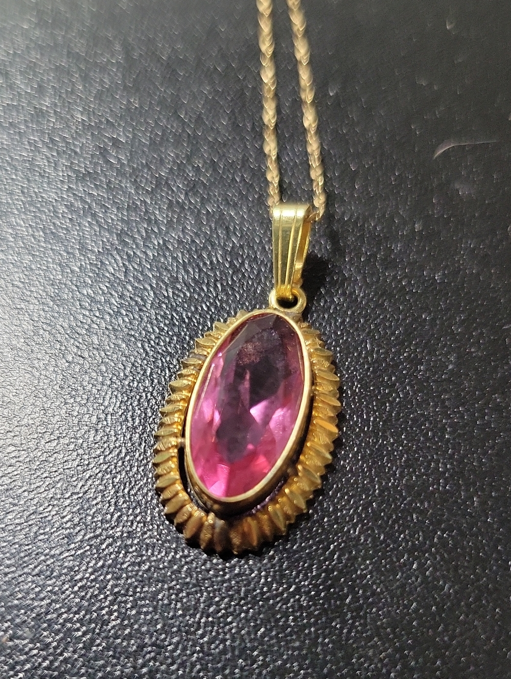 Gold-Tone Pink Oval Pendant Necklace - Women Jewelry